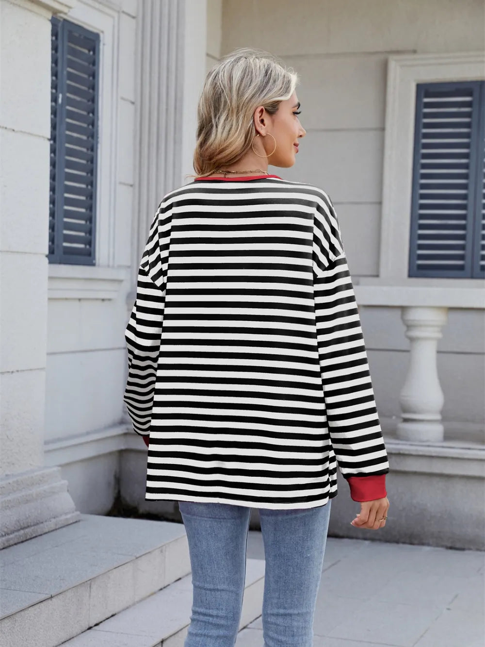 Lace-up Striped Long Sleeve T-shirt (28)