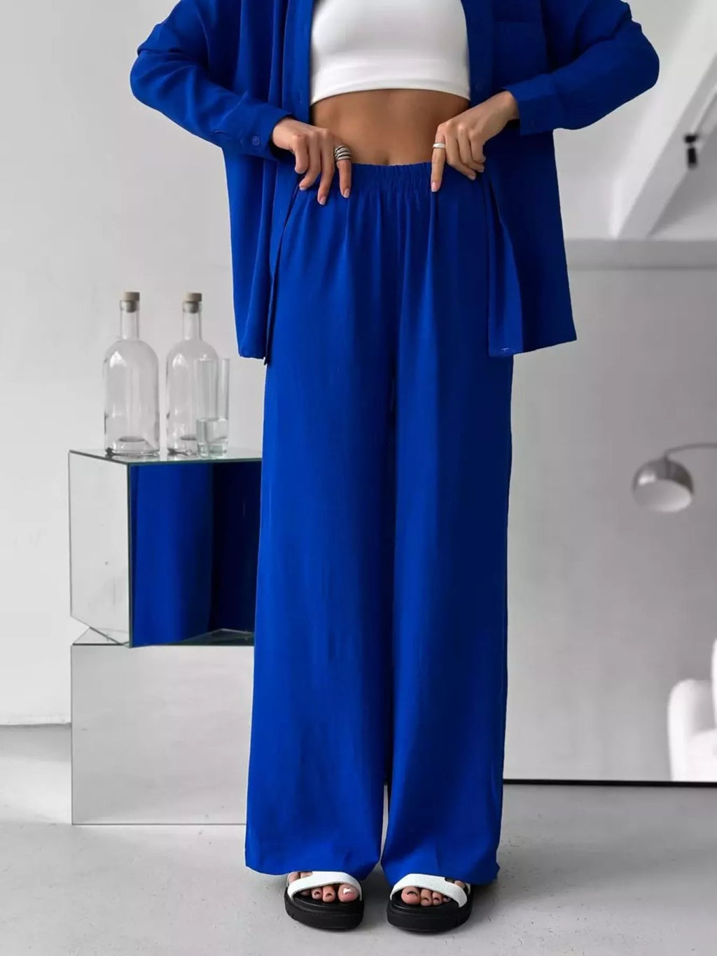 Relaxed Fit Shirt Wide Leg Pants Set (12)