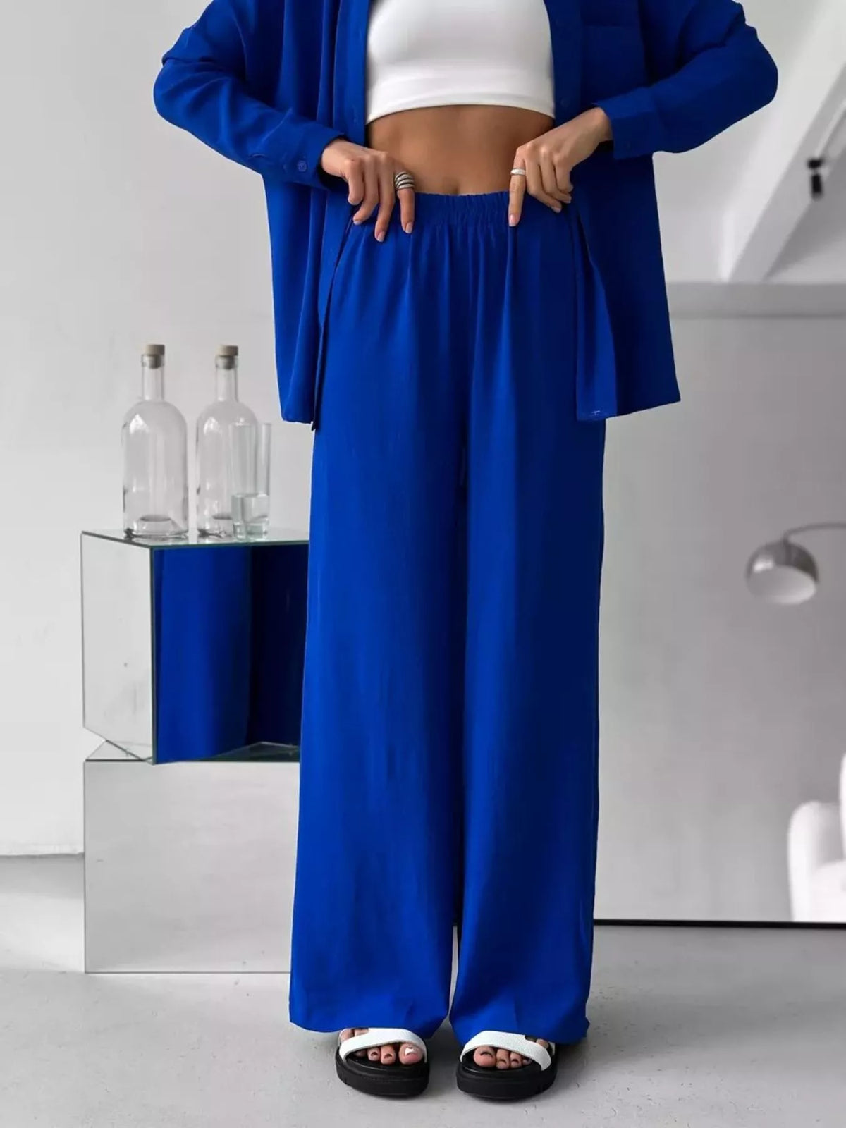 Relaxed Fit Shirt Wide Leg Pants Set (12)