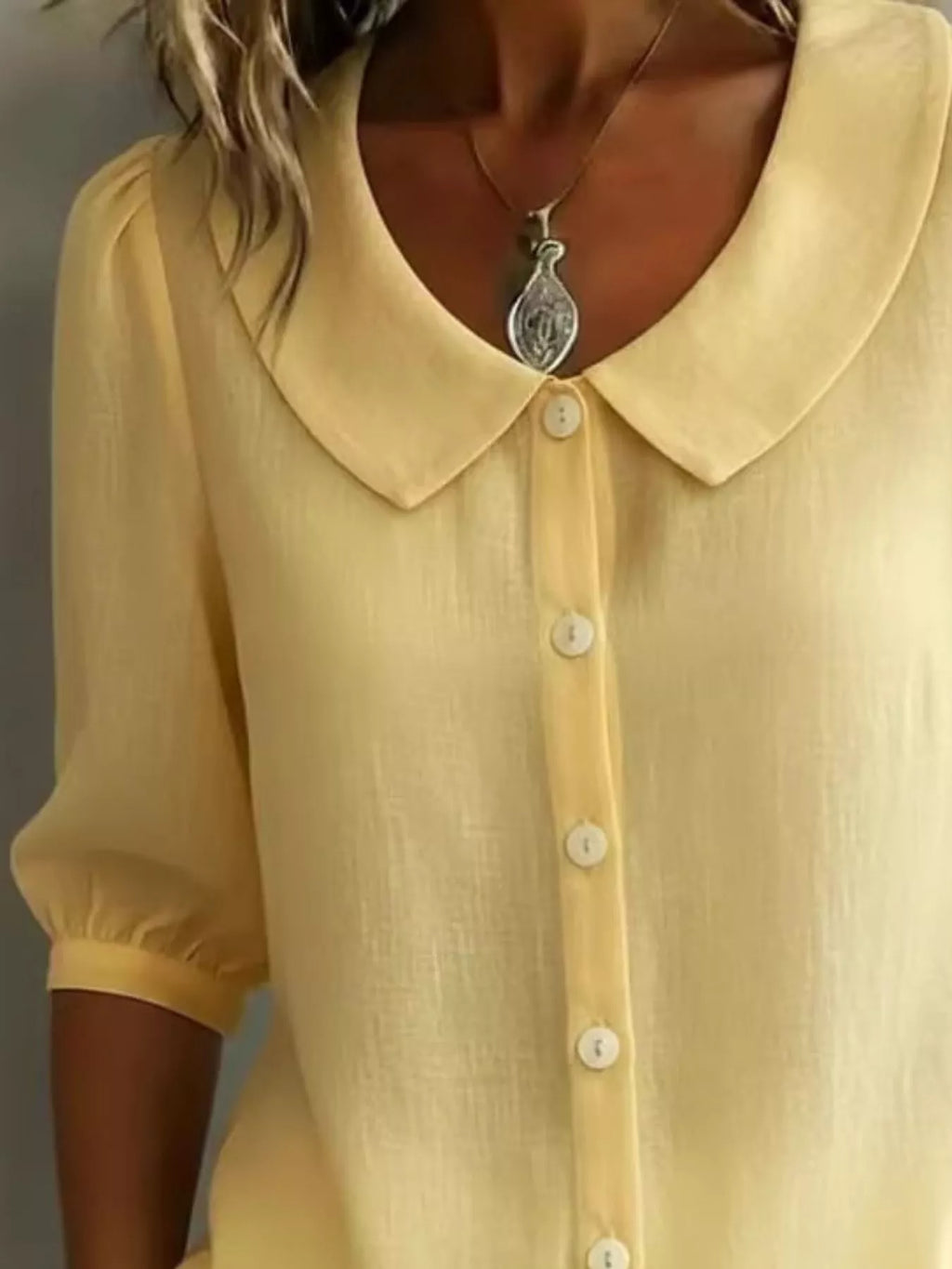 Full Size Peter Pan Collar Button Up Shirt Plus (8)