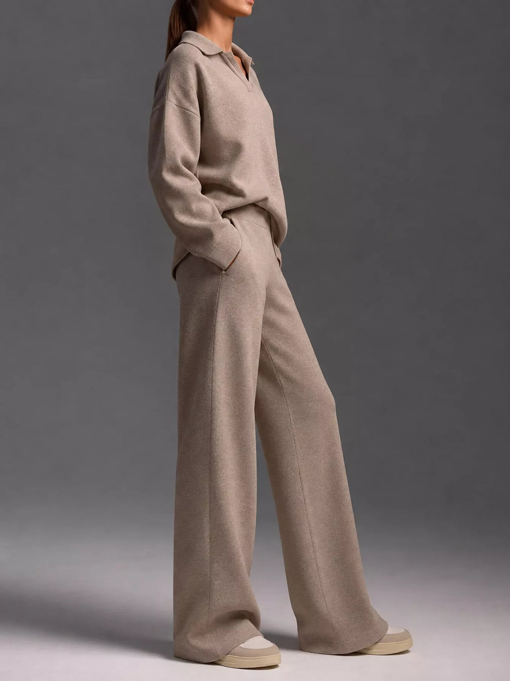 Polo Collar Top Wide-leg Pants Set (12)