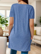 Full Size V-neck Pocket Front Asymmetric Hem T-shirt Plus (2)