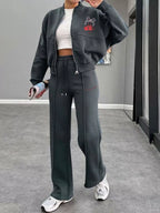 Zip Up Dropped Shoulder Outerwear Pants Set (16)