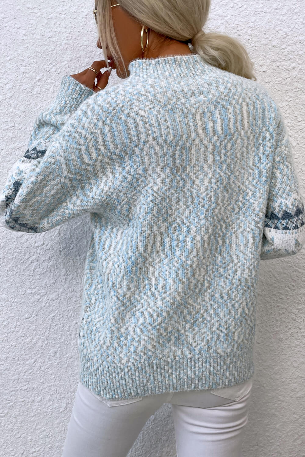 Snowflake Pattern Mock Neck Sweater (7)