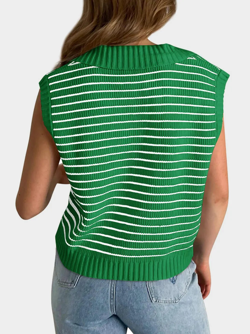 Collared Neck Striped Sweater Vest (12)