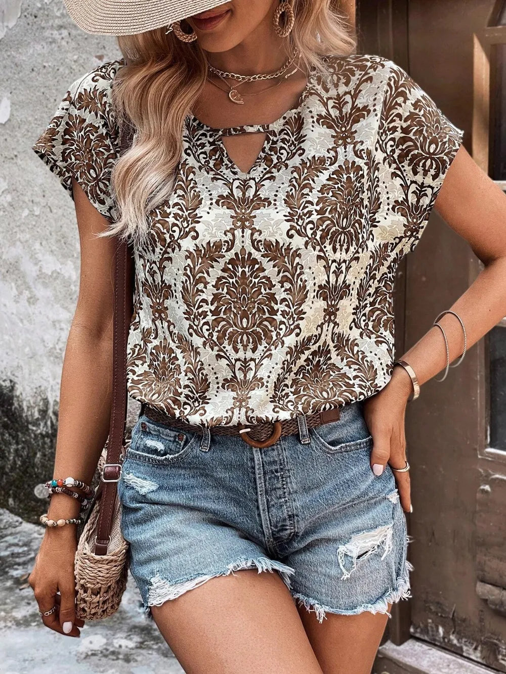 Printed Short Sleeve Blouse (11)