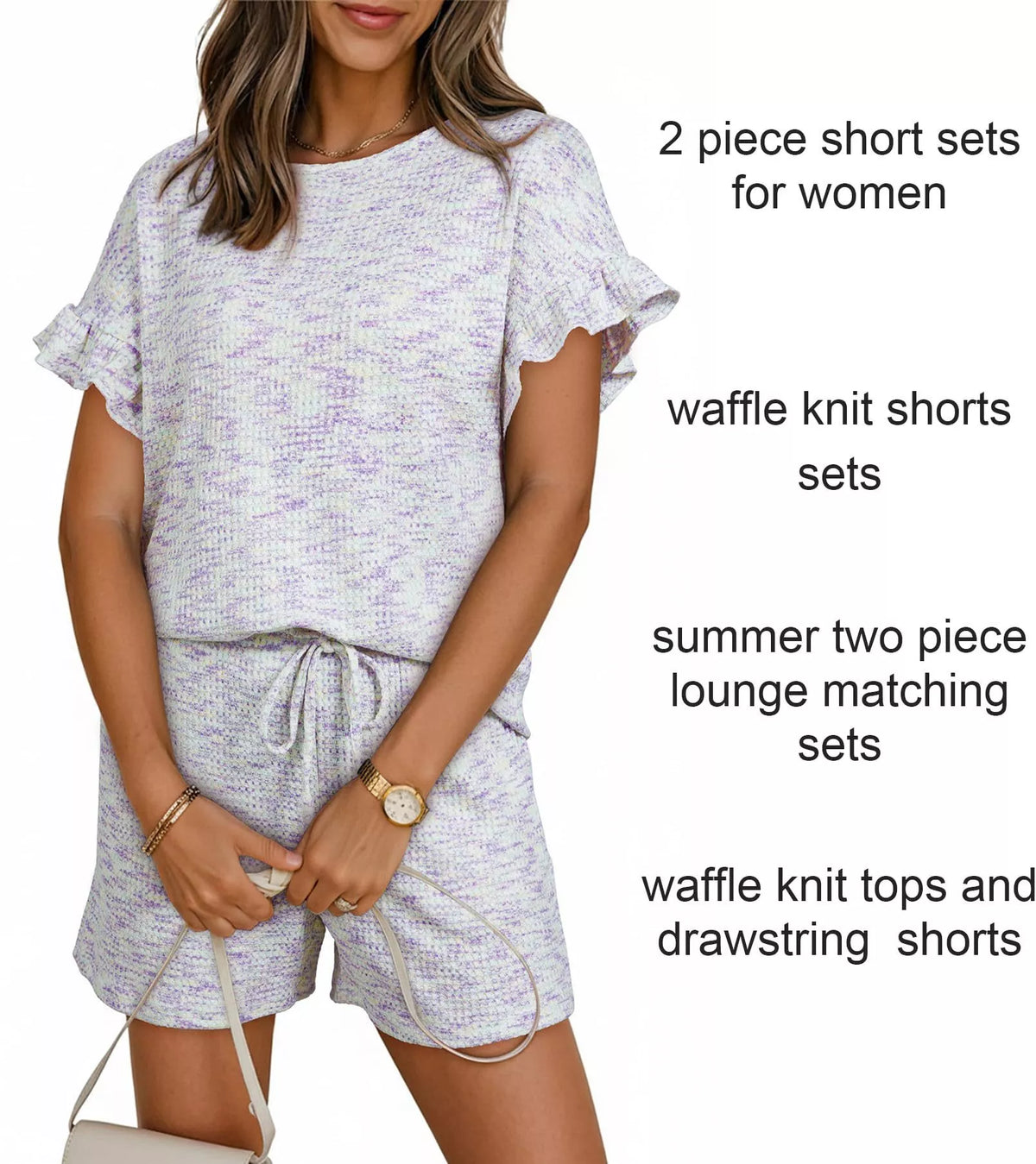 Ruffle Sleeve Textured Top Shorts Set (24)