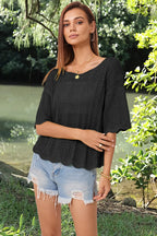 Openwork Round Neck Half Sleeve Knit Top (6)