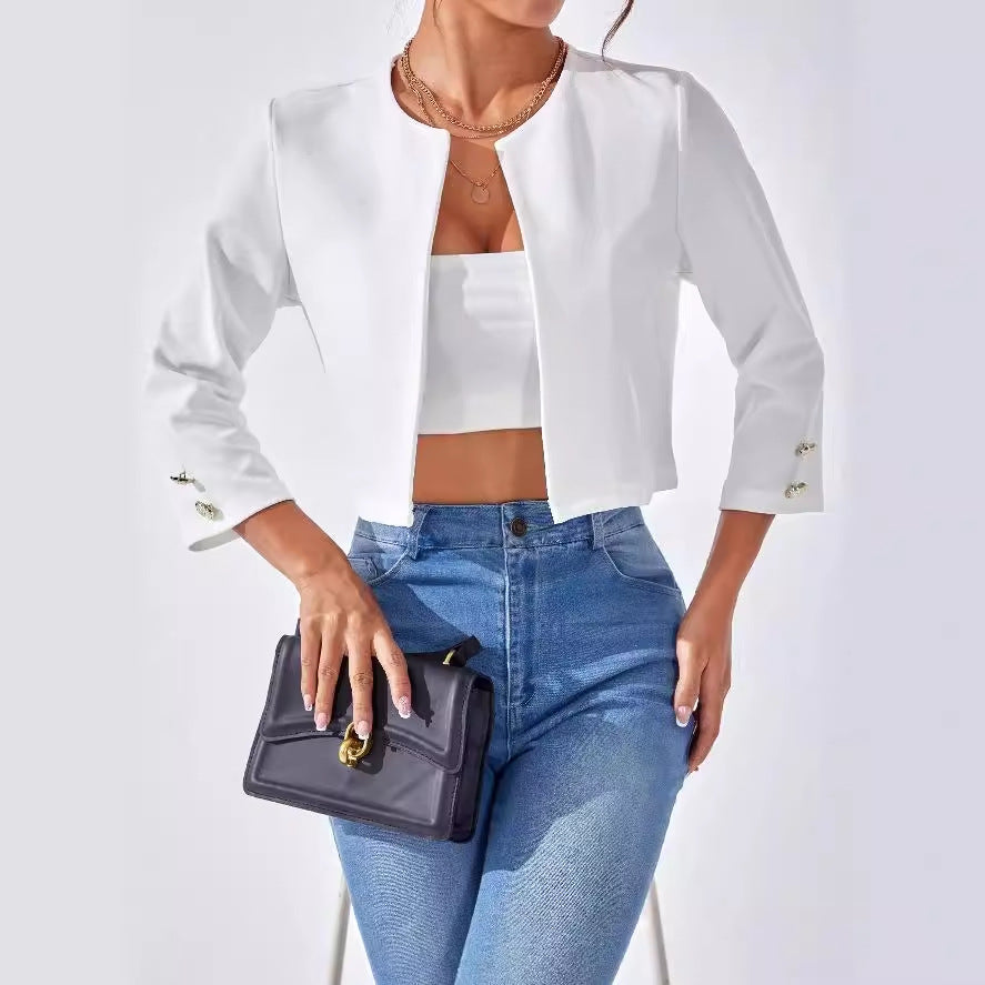 Solid Color Slit Bomber Jacket photo 3