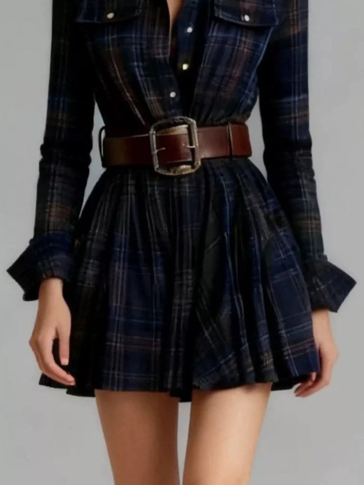 Plaid Long Sleeve Shirt Dress (6)