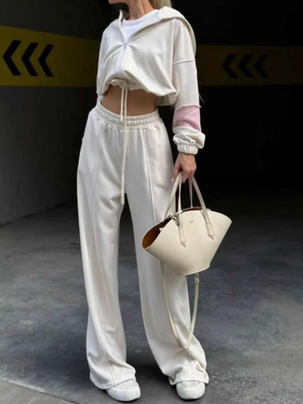 Zip Up Hoodie Wide-leg Pants Set (2)