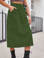 Slit Buttoned Denim Skirt Pockets (7)