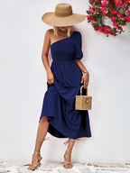 Smocked One-shoulder Midi Dress (17)