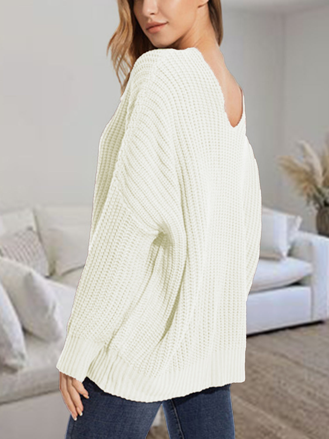 V-neck Batwing Dropped Shoulder Sweater (9)