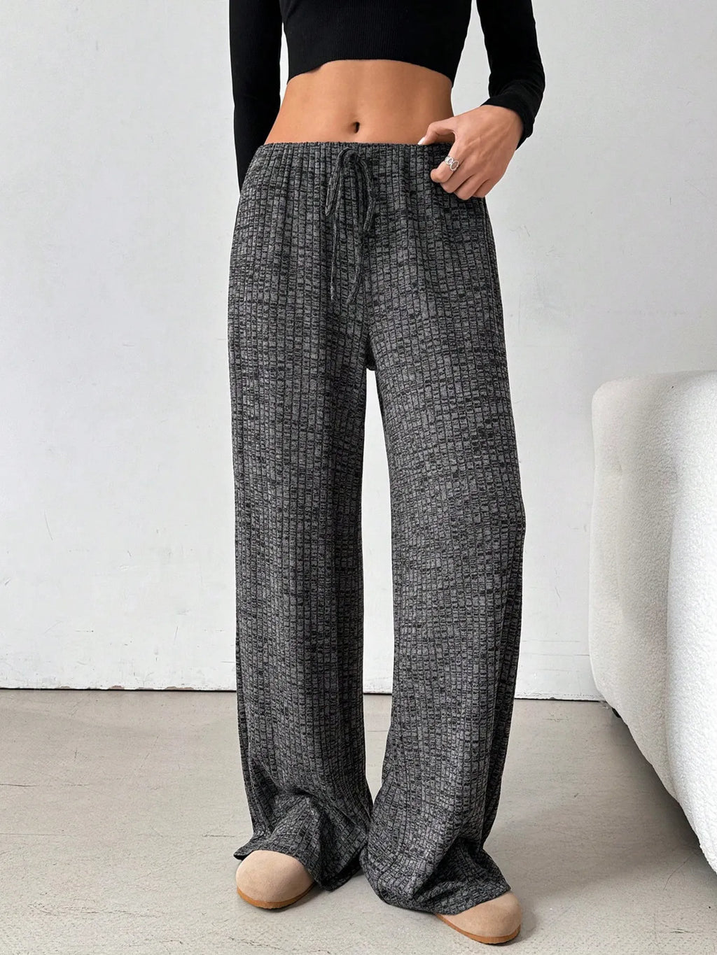 Striped Wide Leg Drawstring Pants (34)