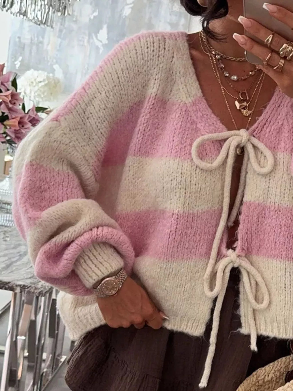 Striped Tie-front Knit Cardigan (2)