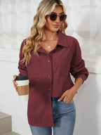 Button Up Dropped Shoulder Long Sleeve Outerwear (7)