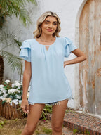 Cutout Round Neck Short Sleeve Blouse (3)