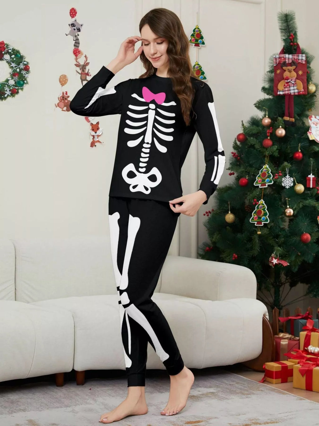 Full Size Matching Family Skeleton Pajama Set Plus (4)