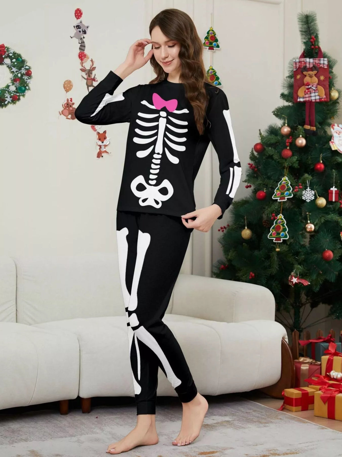 Full Size Matching Family Skeleton Pajama Set Plus (4)