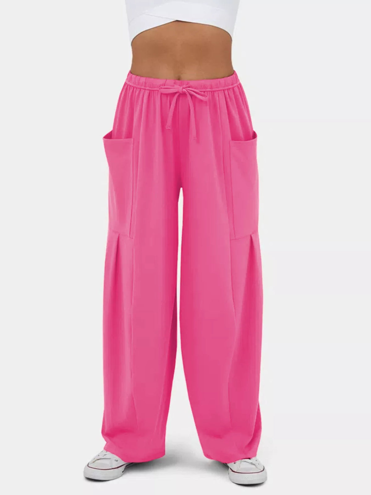 High-waisted Drawstring Wide-leg Pants (16)
