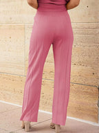 Casual Solid Color Cap Sleeve Top Pants Knit Set (27)