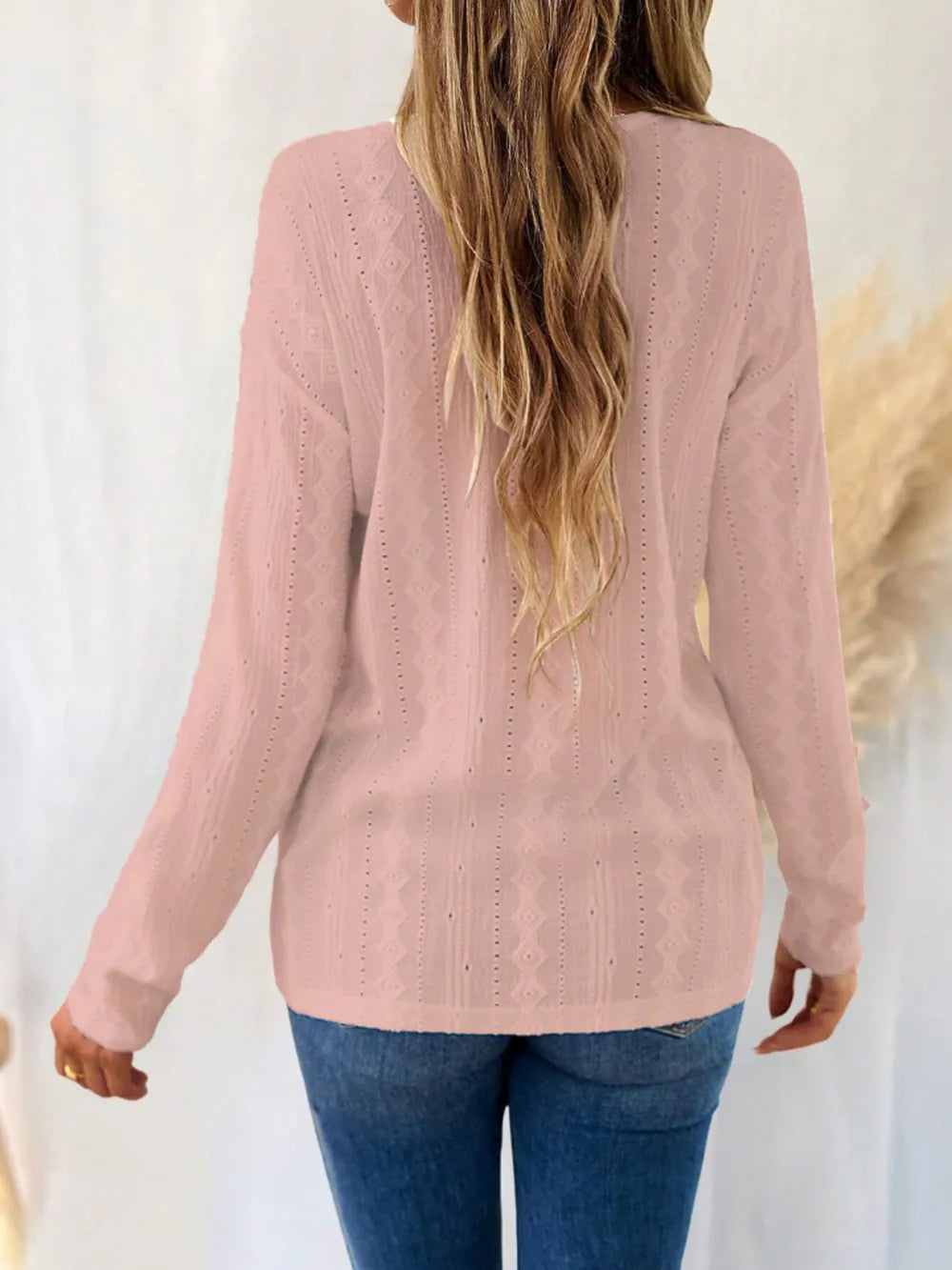 Eyelet V-neck Dropped Shoulder T-shirt (9)