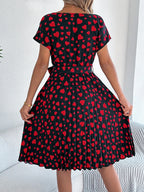 Heart Print Short Sleeve Tie Waist Dress (8)