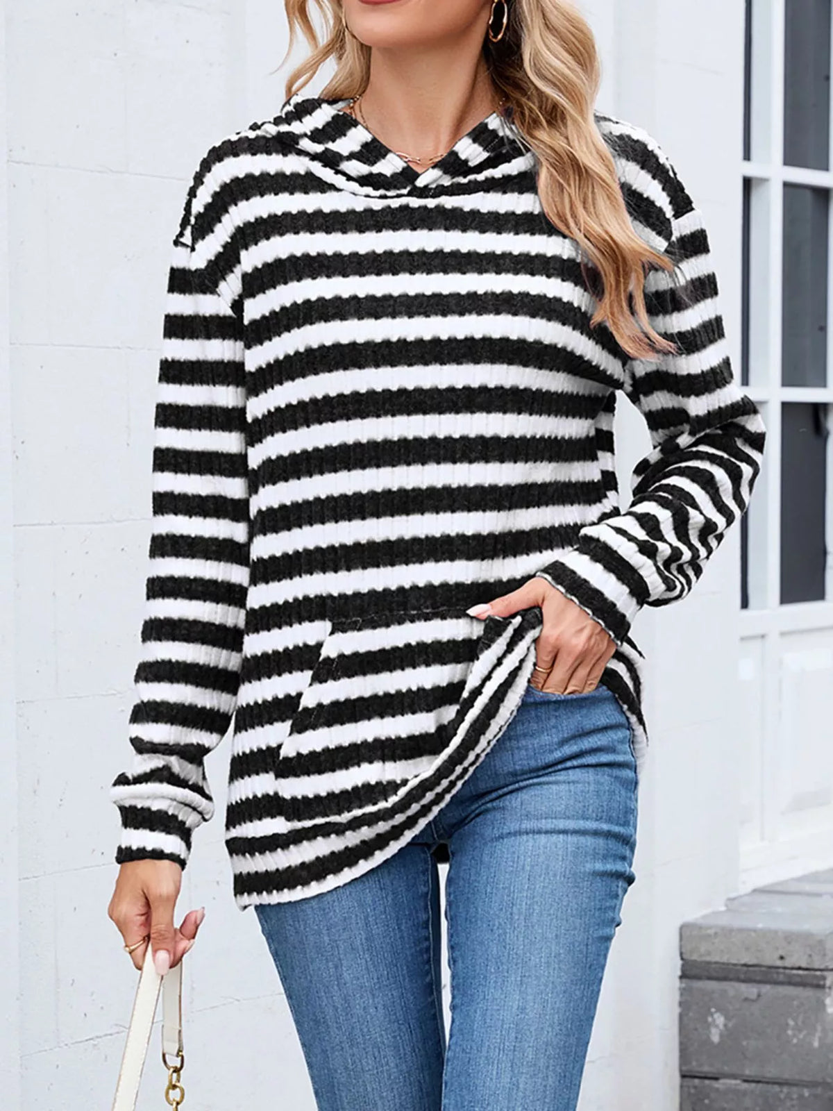 Striped Dropped Shoulder Hoodie (9)