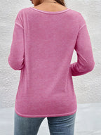 Casual Long Sleeve Exposed Seam T-shirt Decor Button (3)