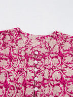 Floral Print Split Neck Pleated Long Sleeve Blouse (13)