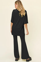 Full Size Round Neck Drop Shoulder T-shirt Flare Pants Set (6)