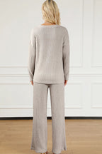 Ribbed V-neck Top Pants Lounge Set (2)