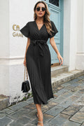 Flutter Sleeve Belted Surplice Midi Dress (7)