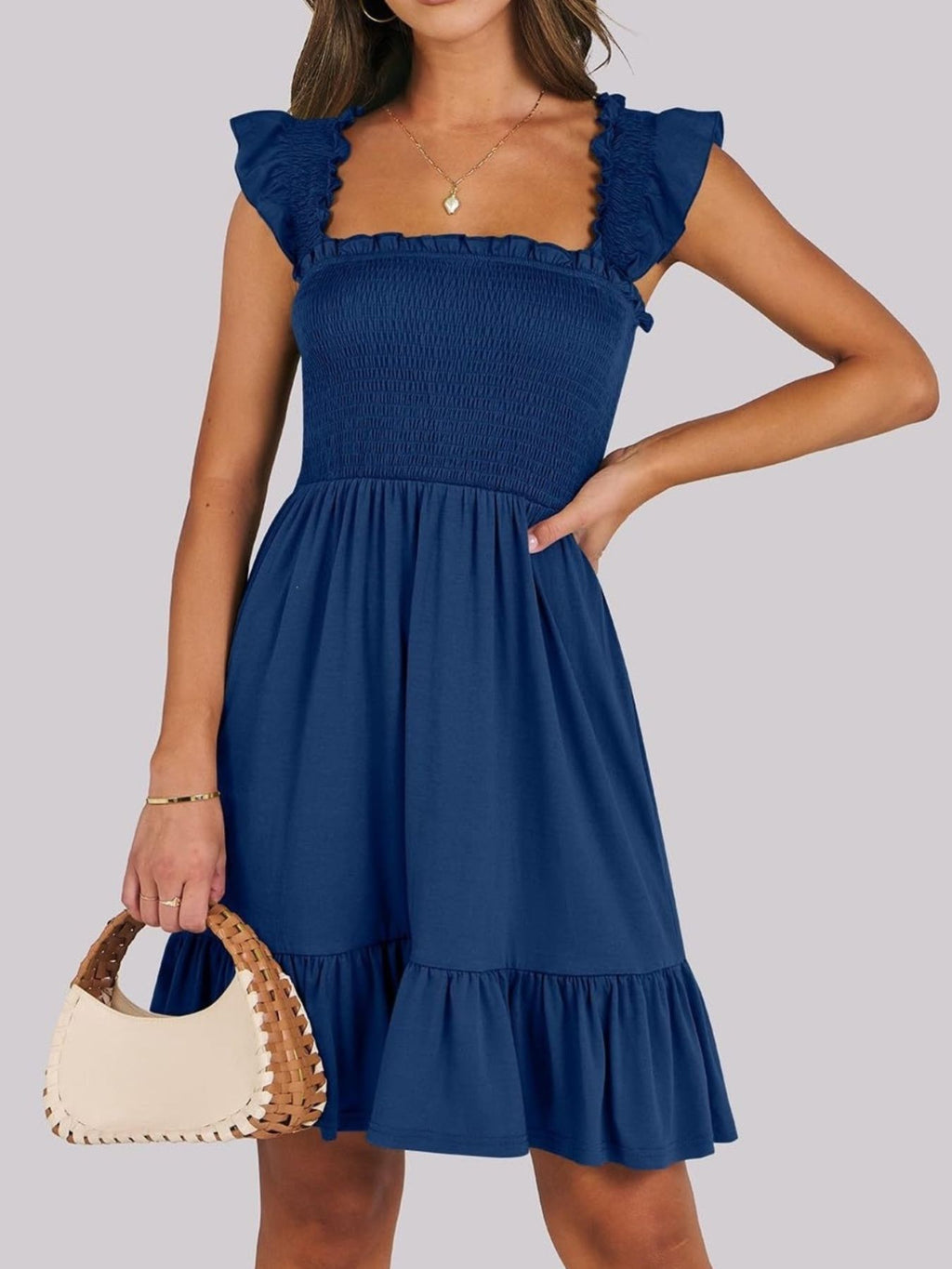 Smocked Ruffle Hem Mini Dress (13)