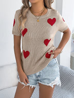 Heart Round Neck Short Sleeve Knit Top (17)
