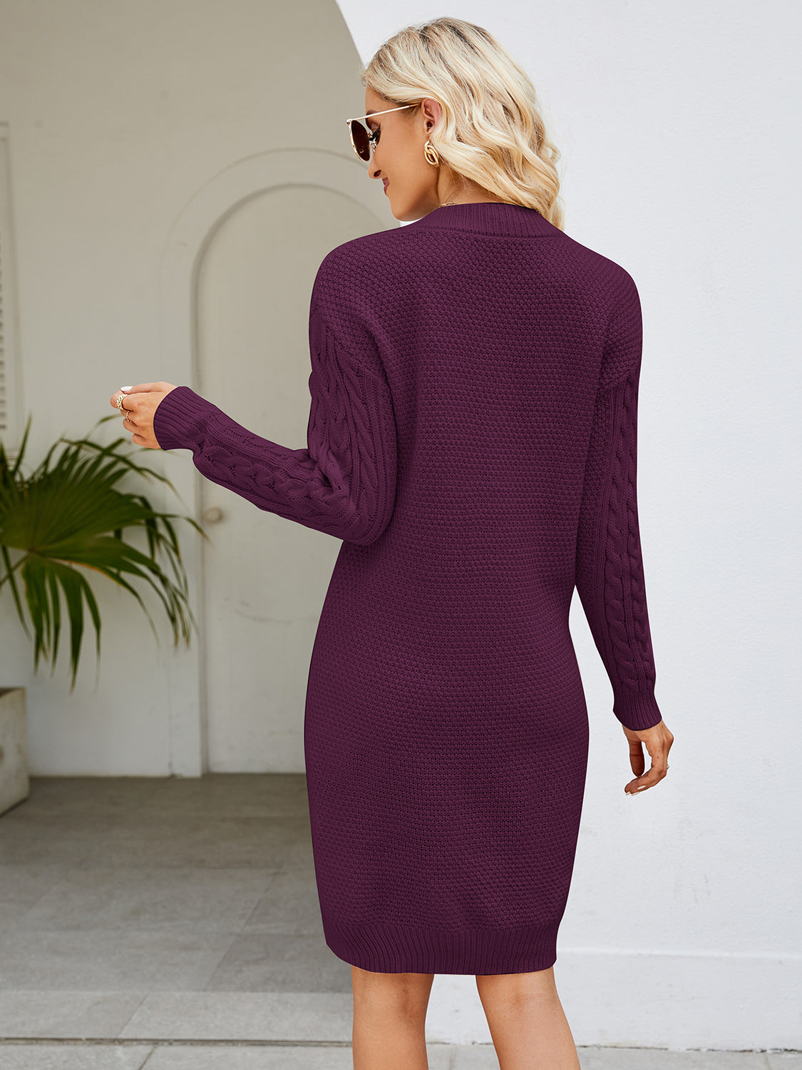 Cable-knit V-neck Mini Sweater Dress (12)