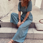 Printed Square Neck Puff Sleeve Jumpsuit (3)