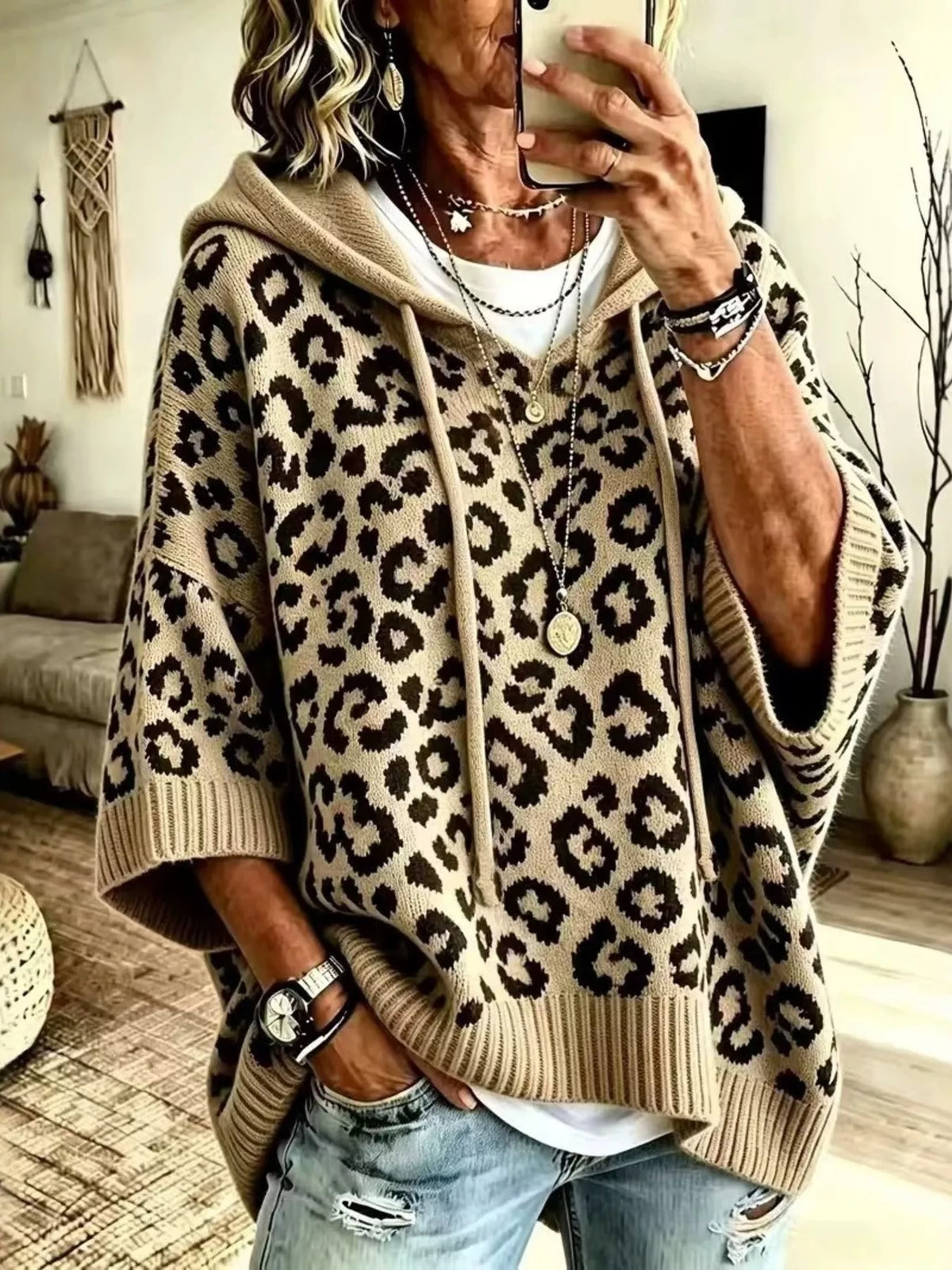 Drawstring Leopard Hooded Sweater (2)