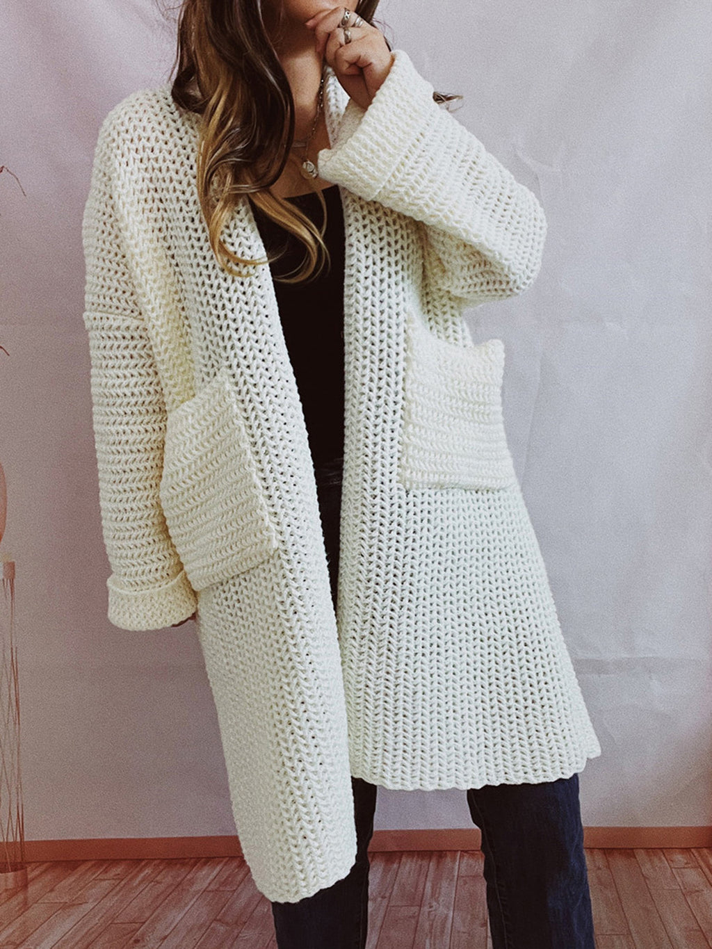 Open Front Long Sleeve Cardigan Pockets (14)