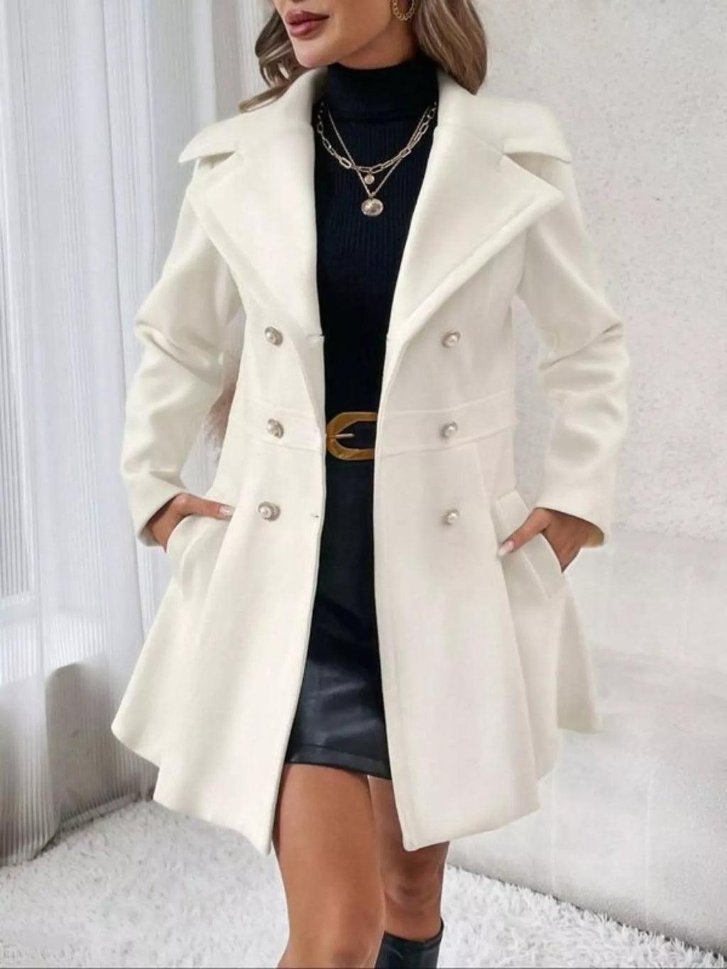 Double-breasted Wool Blend Coat