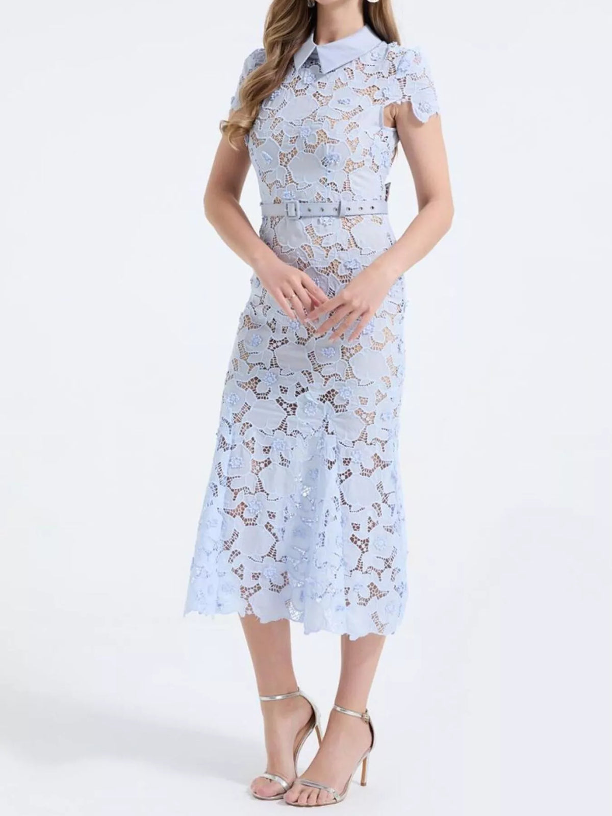Floral Lace Short Sleeve Midi Dress (13)