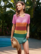 Openwork Round Neck Short Sleeve Cover-up (4)