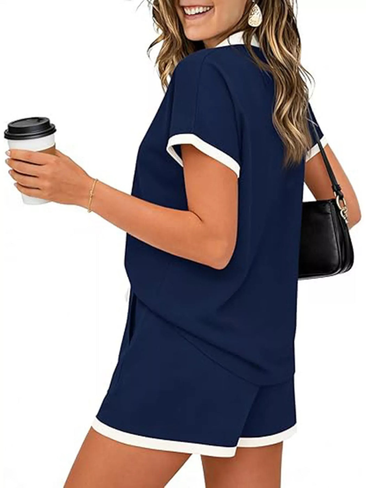 Polo Collar Short Sleeve Top Shorts Set (5)