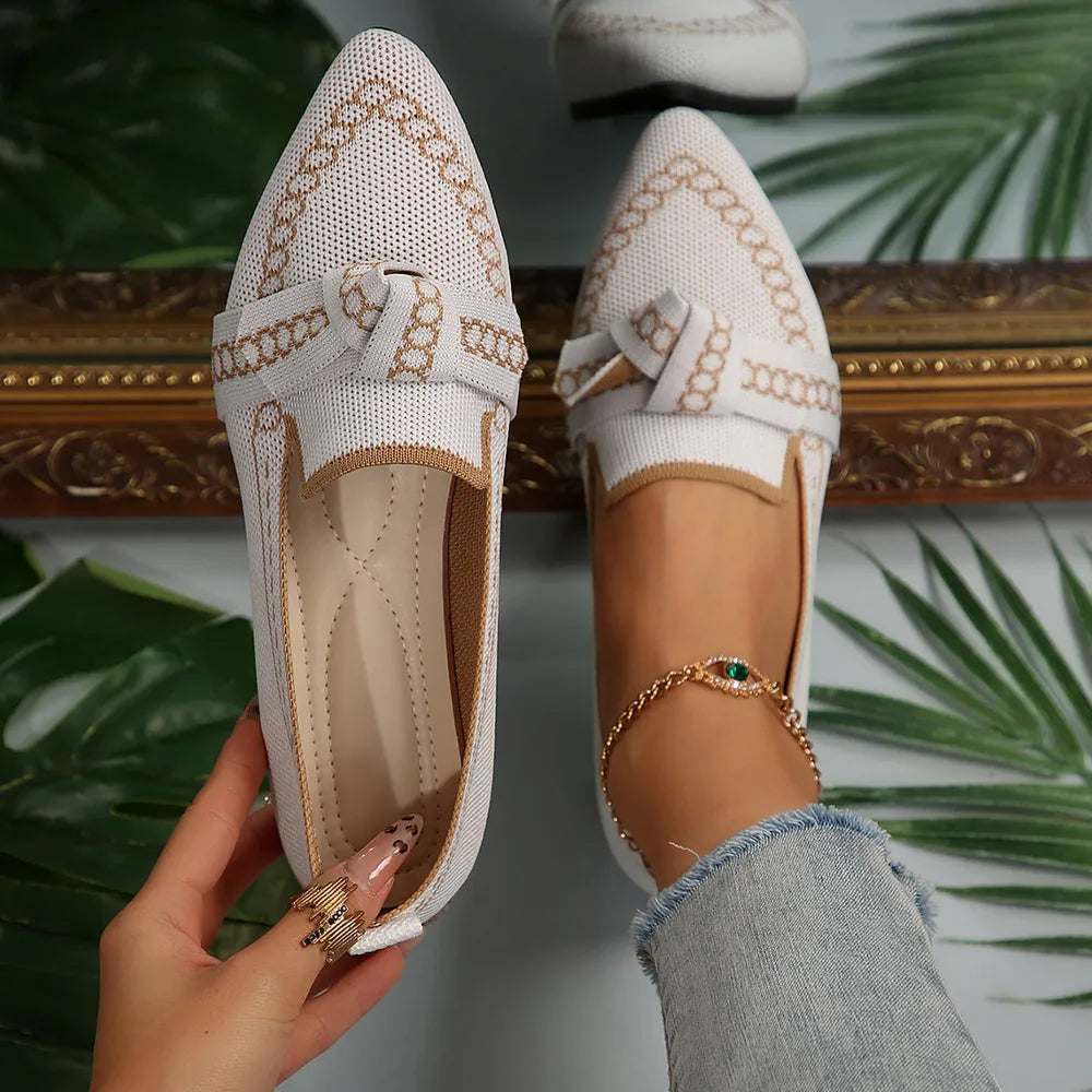 Knitted Slip-on Flats Bow (4)