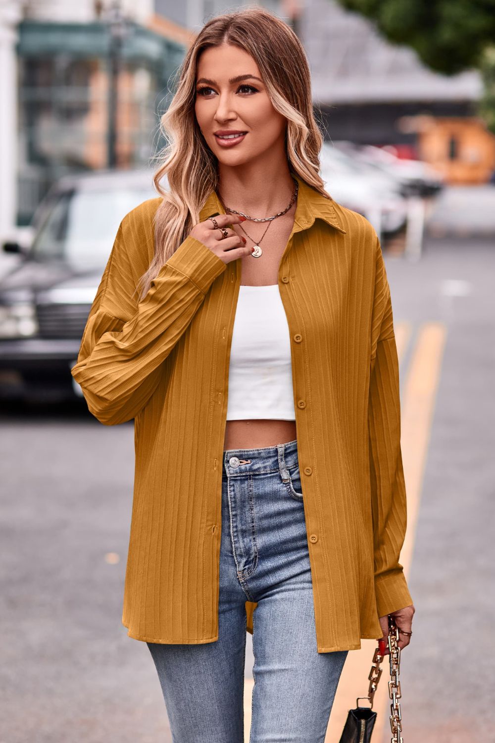 Slit Dropped Shoulder Longline Shirt (9)