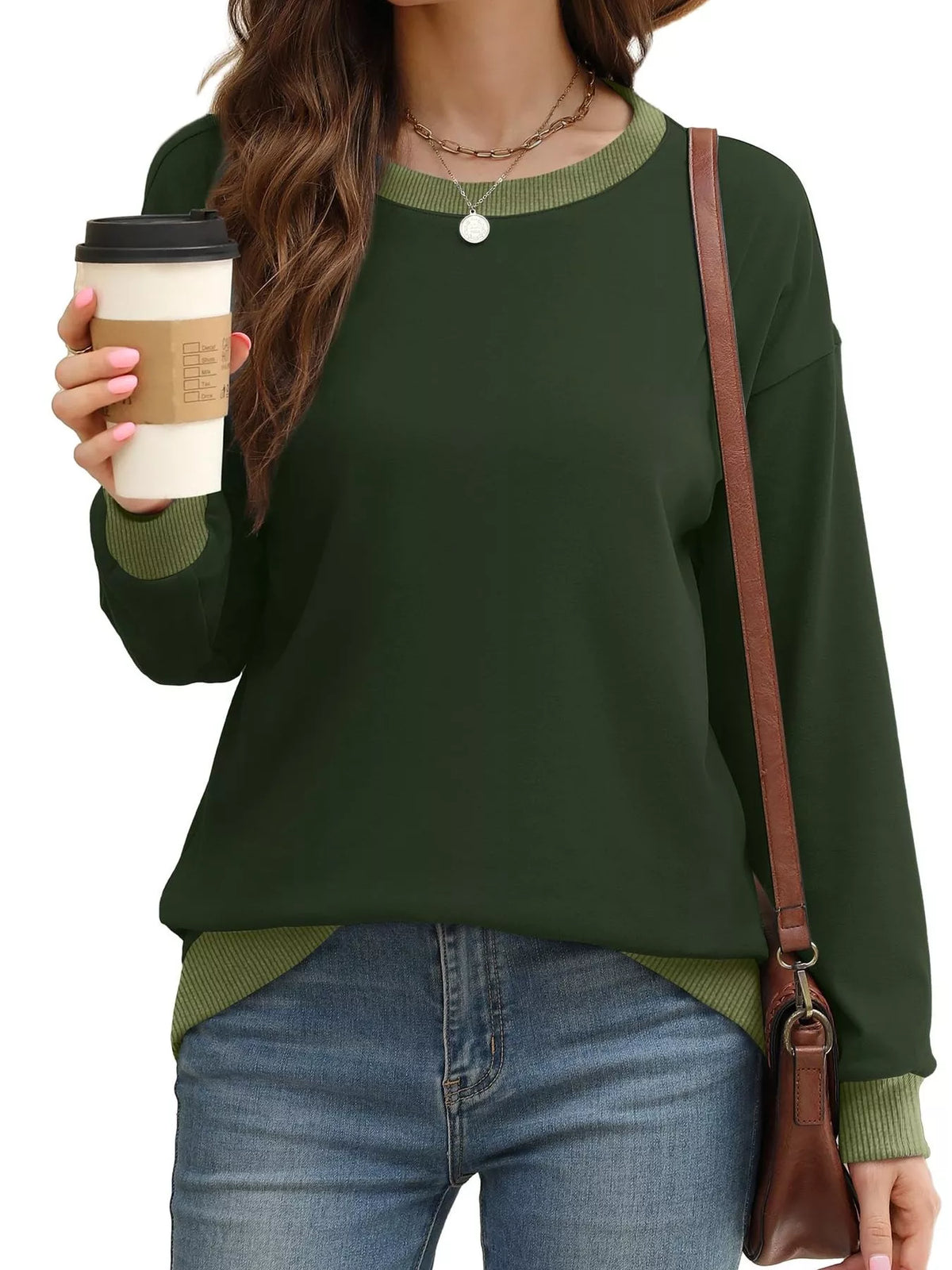 Contrast Trim Crew Neck Casual Sweatshirt (18)