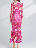 Floral Embroidered Mesh Long Sleeve Midi Dress (17)