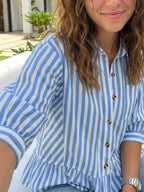 Striped Ruffle Hem Button-down Shirt (3)