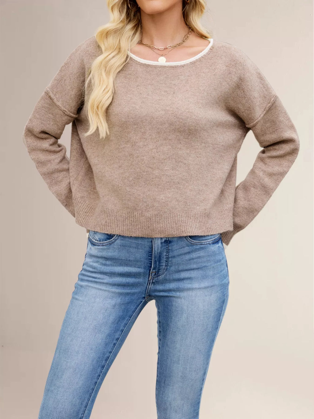 Round Neck Dropped Shoulder Sweater (9)